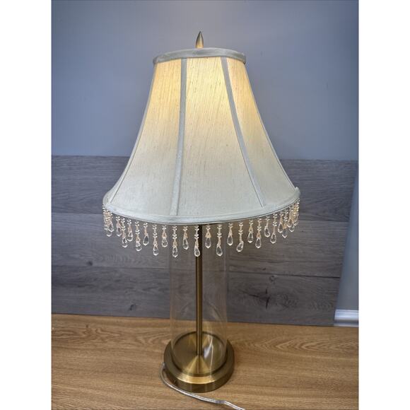 Ralph Lauren Clear Glass and Chrome Cylinder Tube Table Lamp 28” Tall - Picture 1 of 15